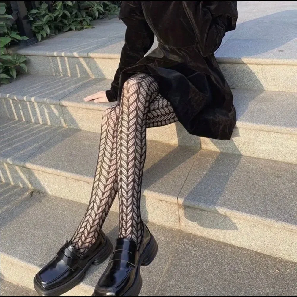 Black Fishnet High Waist‎ Hollow Out Mesh Pantyhose One Size